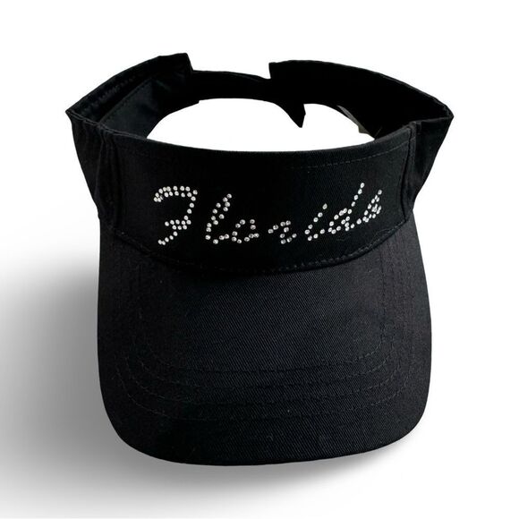 “Florida” Rhinestone Embellished Women’s Black Cotton Velcro Closure Visor - Picture 1 of 6